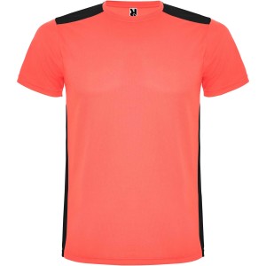 Detroit rvid ujj uniszex sportpl, fluor coral, solid black (T-shirt, pl, kevertszlas, mszlas)